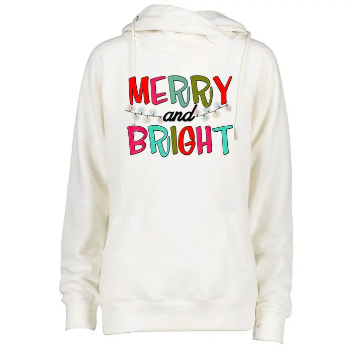 Funny Christmas Apparel Merry & Bright Christmas Lights Womens Funnel Neck Pullover Hood