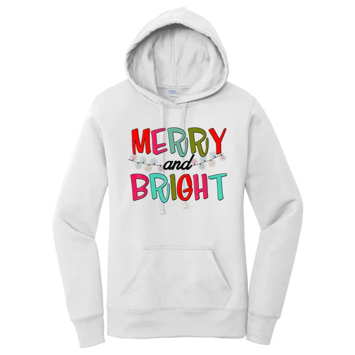 Funny Christmas Apparel Merry & Bright Christmas Lights Women's Pullover Hoodie