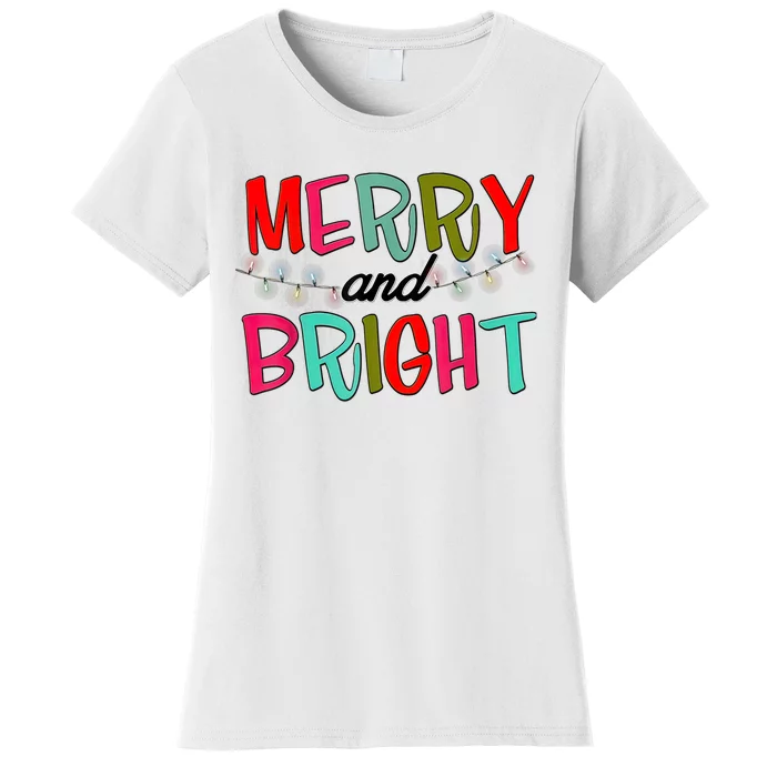 Funny Christmas Apparel Merry & Bright Christmas Lights Women's T-Shirt