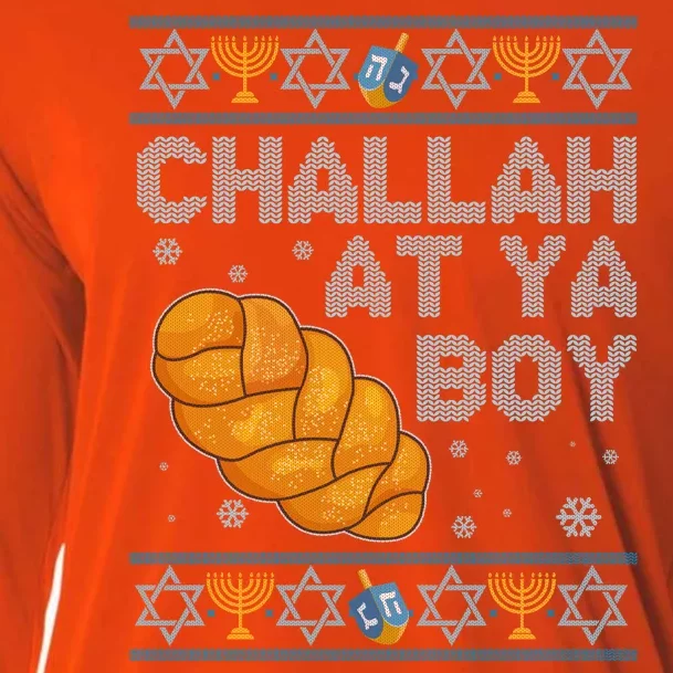 Funny Challah At Ya Boy Ugly Hanukkah Sweater Cooling Performance Long Sleeve Crew