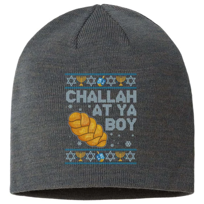 Funny Challah At Ya Boy Ugly Hanukkah Sweater 8 1/2in Sustainable Knit Beanie