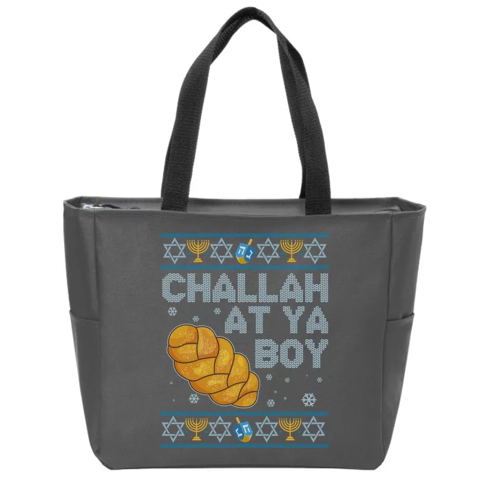 Funny Challah At Ya Boy Ugly Hanukkah Sweater Zip Tote Bag