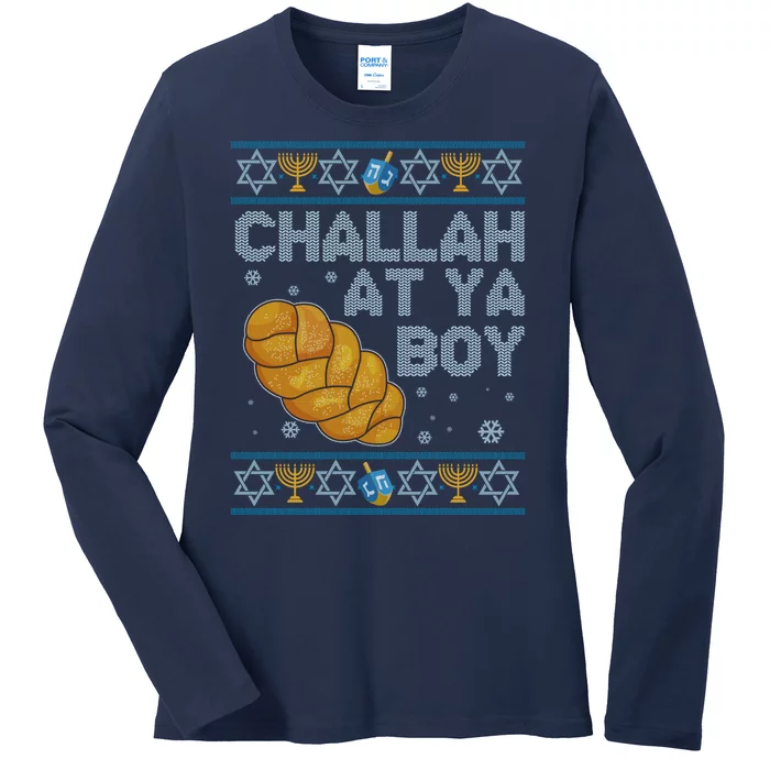 Funny Challah At Ya Boy Ugly Hanukkah Sweater Ladies Long Sleeve Shirt