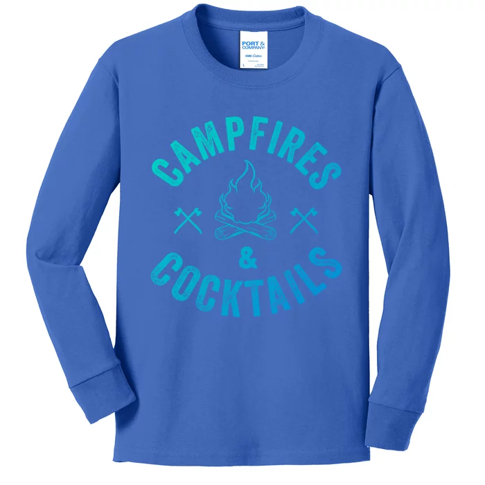 Funny Campfires And Cocktails Hiking Camping Ing Gift Kids Long Sleeve Shirt