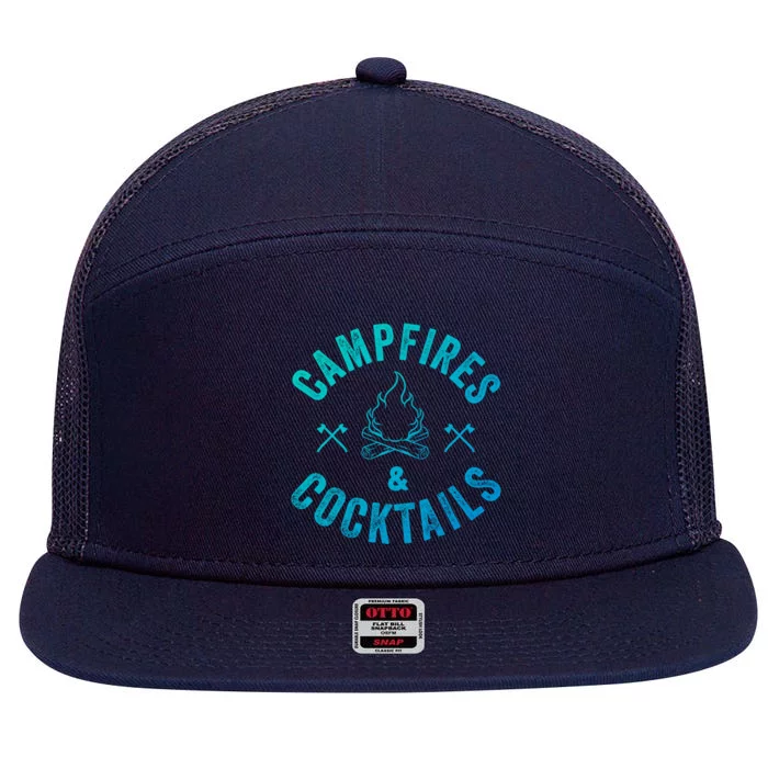 Funny Campfires And Cocktails Hiking Camping Ing Gift 7 Panel Mesh Trucker Snapback Hat