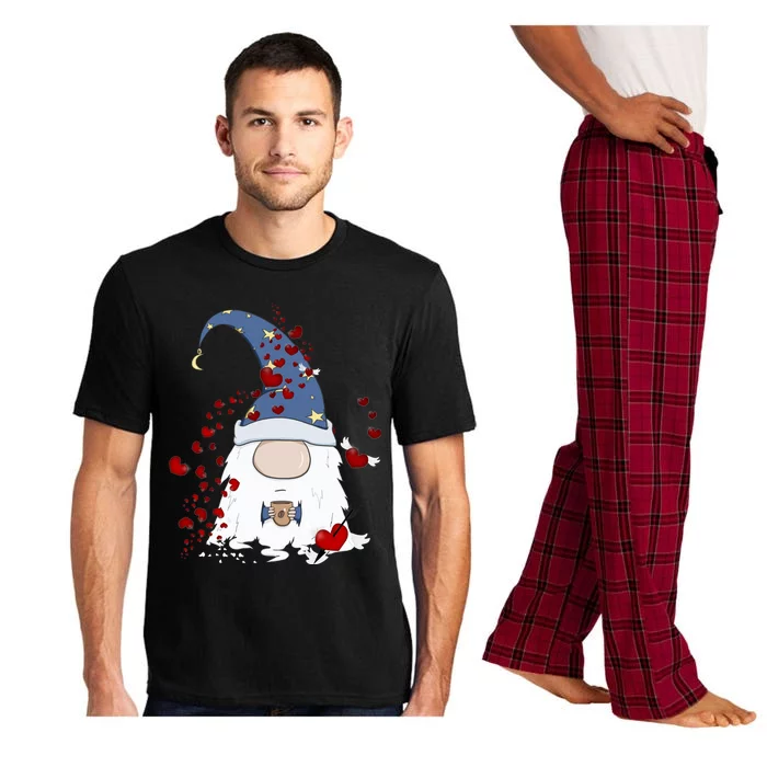 Funny Coffee And Gnome Lovers Red Hearts Valentines Day Gift Pajama Set