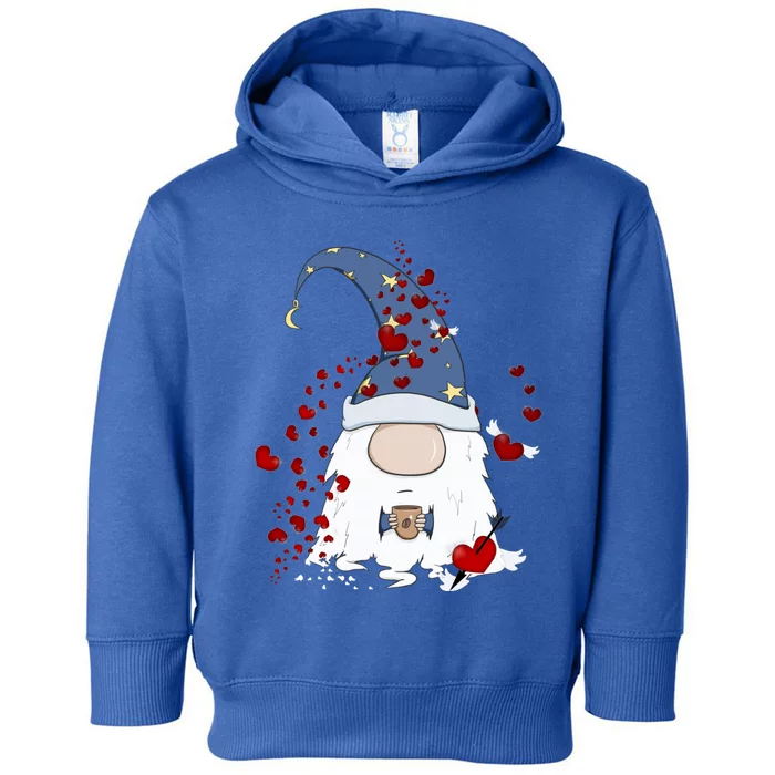 Funny Coffee And Gnome Lovers Red Hearts Valentines Day Gift Toddler Hoodie