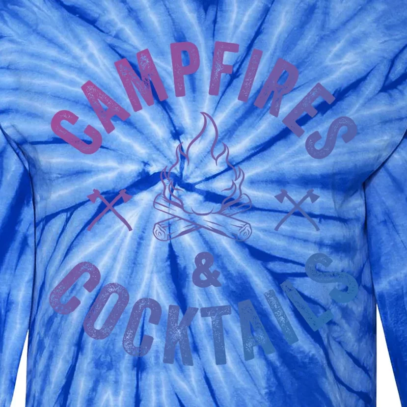 Funny Campfires And Cocktails Hiking Camping Ing Gift Tie-Dye Long Sleeve Shirt