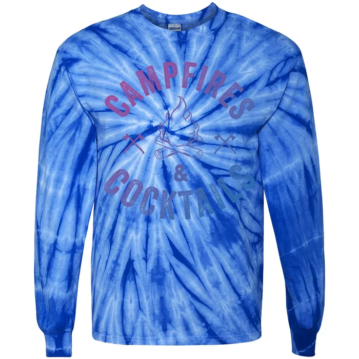 Funny Campfires And Cocktails Hiking Camping Ing Gift Tie-Dye Long Sleeve Shirt