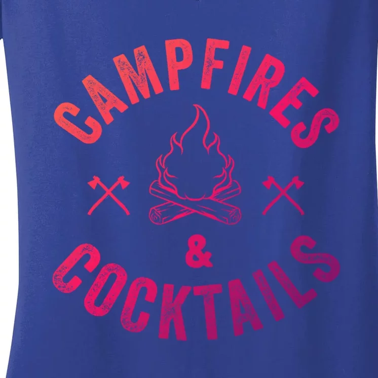 Funny Campfires And Cocktails Hiking Camping Ing Gift Women's V-Neck T-Shirt