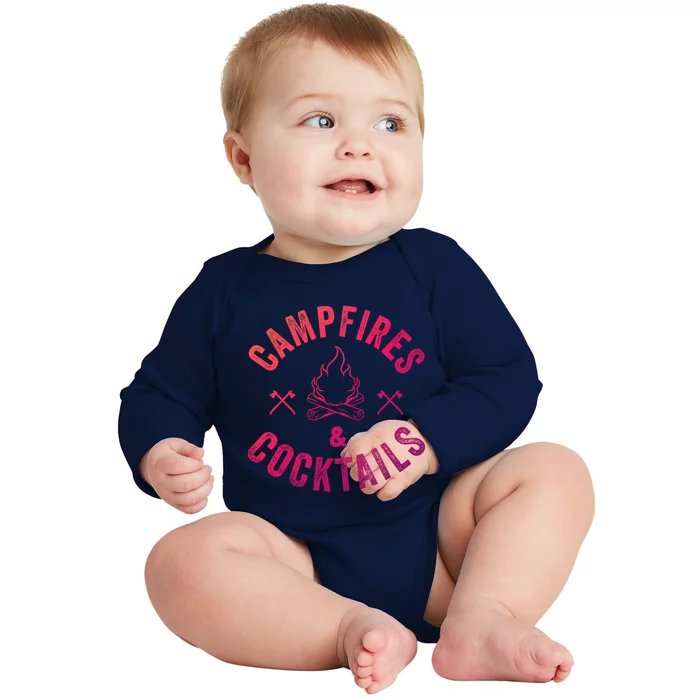 Funny Campfires And Cocktails Hiking Camping Ing Gift Baby Long Sleeve Bodysuit