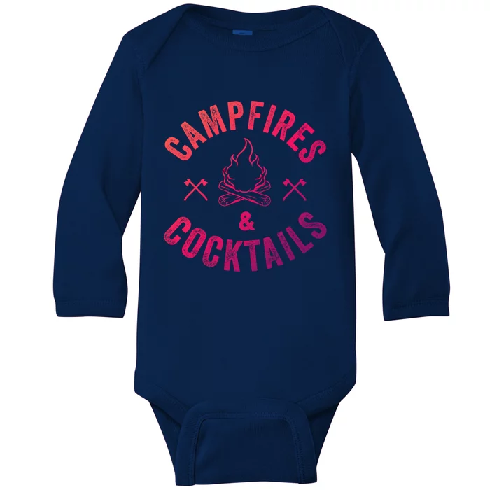 Funny Campfires And Cocktails Hiking Camping Ing Gift Baby Long Sleeve Bodysuit