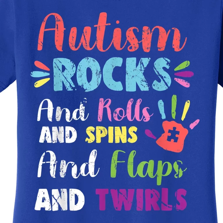 Fun Cute Autism Rocks Rolls Spins Flaps & Twirls Women's T-Shirt