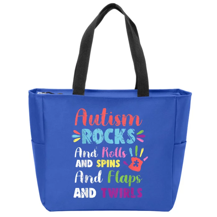 Fun Cute Autism Rocks Rolls Spins Flaps & Twirls Zip Tote Bag