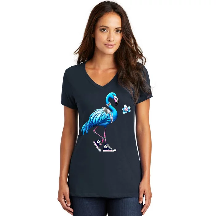 Flamingo Chucks And Pearls Kamala Harris 2024 Women's V-Neck T-Shirt