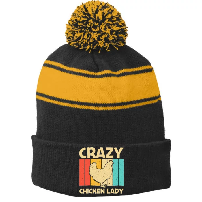 Funny Chicken Art For Women Mom Chicken Farmer Poultry Lover Stripe Pom Pom Beanie