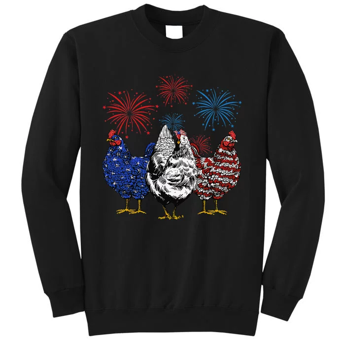 Funny Chickens American Flag Patriotic Farmer 4th Of July Tall Sweatshirt