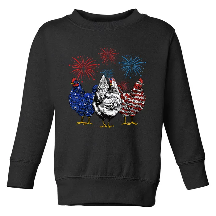 Funny Chickens American Flag Patriotic Farmer 4th Of July Toddler Sweatshirt