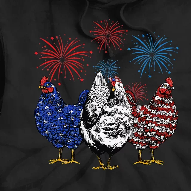 Funny Chickens American Flag Patriotic Farmer 4th Of July Tie Dye Hoodie