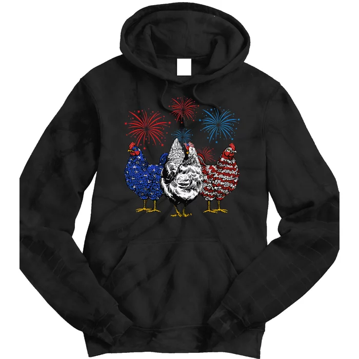 Funny Chickens American Flag Patriotic Farmer 4th Of July Tie Dye Hoodie