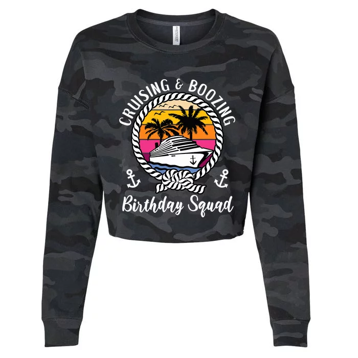 Funny Cruising and Boozing Birthday Cruise Birthday Squad Cropped Pullover Crew