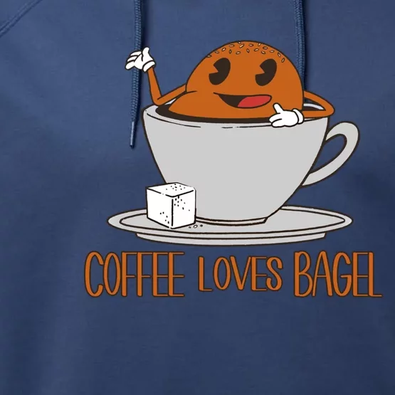 Funny Coffee And Bagel Quote And Bagel Lover Great Gift Performance Fleece Hoodie