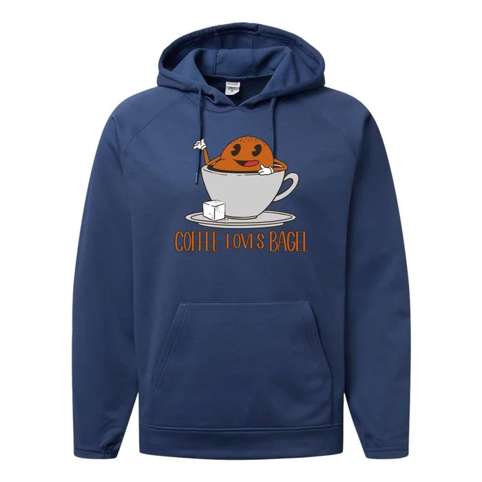 Funny Coffee And Bagel Quote And Bagel Lover Great Gift Performance Fleece Hoodie