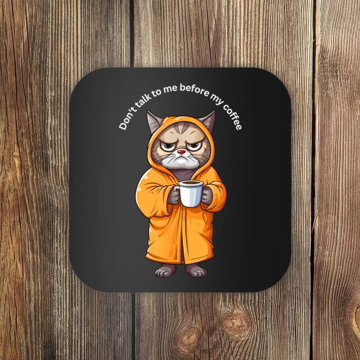 Funny Cat And Coffe Angry Cat Meme Rain Coat Im Fine Coaster