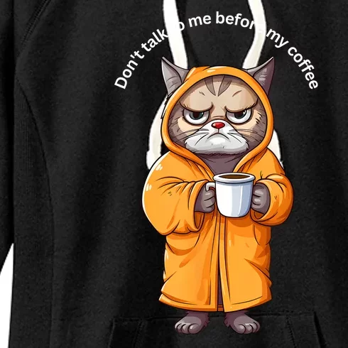 Funny Cat And Coffe Angry Cat Meme Rain Coat Im Fine Women's Fleece Hoodie