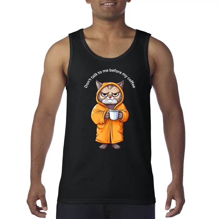 Funny Cat And Coffe Angry Cat Meme Rain Coat Im Fine Tank Top