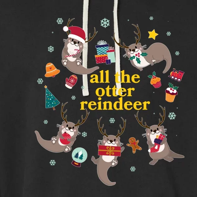 Funny Christmas All The Otter Reindeer Garment-Dyed Fleece Hoodie