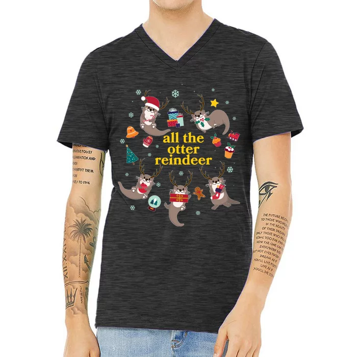 Funny Christmas All The Otter Reindeer V-Neck T-Shirt