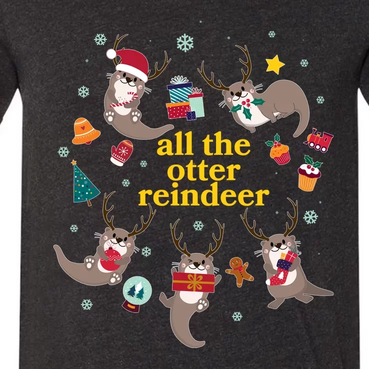 Funny Christmas All The Otter Reindeer V-Neck T-Shirt