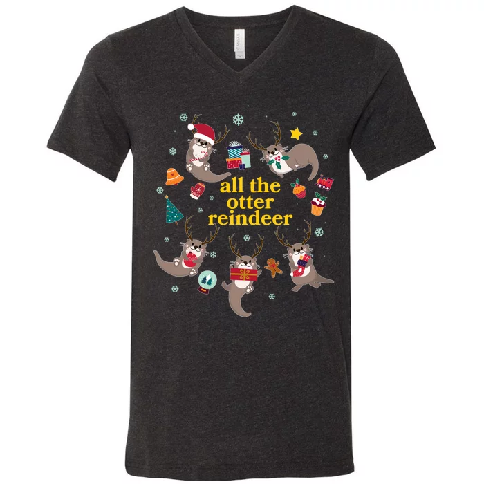 Funny Christmas All The Otter Reindeer V-Neck T-Shirt