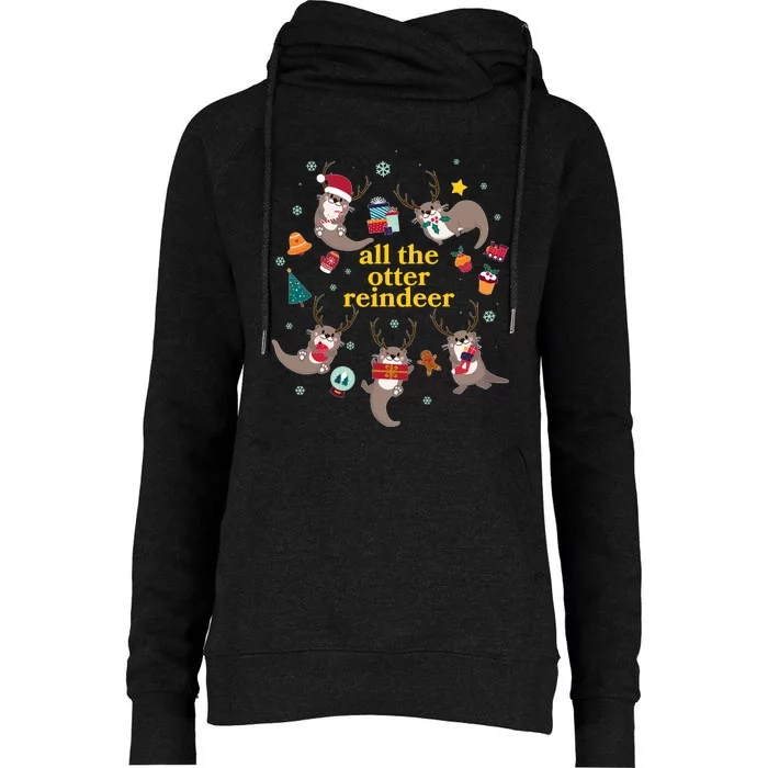 Funny Christmas All The Otter Reindeer Womens Funnel Neck Pullover Hood