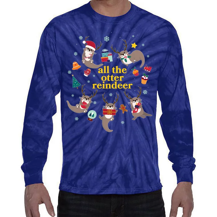 Funny Christmas All The Otter Reindeer Tie-Dye Long Sleeve Shirt