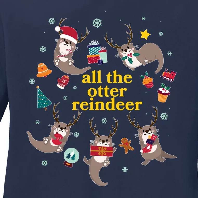 Funny Christmas All The Otter Reindeer Ladies Long Sleeve Shirt