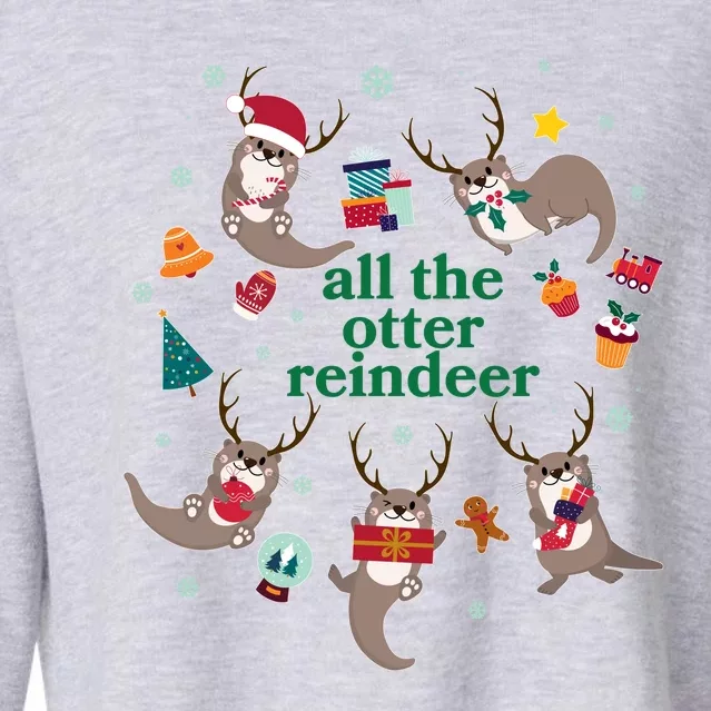 Funny Christmas All The Otter Reindeer Cropped Pullover Crew