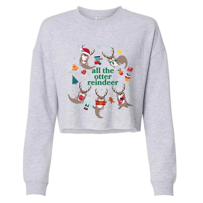 Funny Christmas All The Otter Reindeer Cropped Pullover Crew