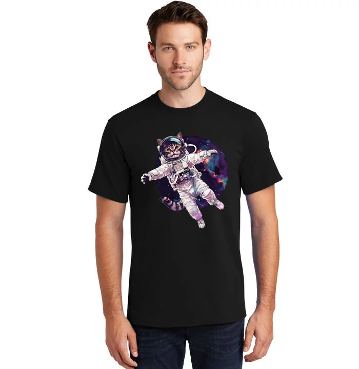 Funny Cat Astronaut In Space Gift Tall T-Shirt