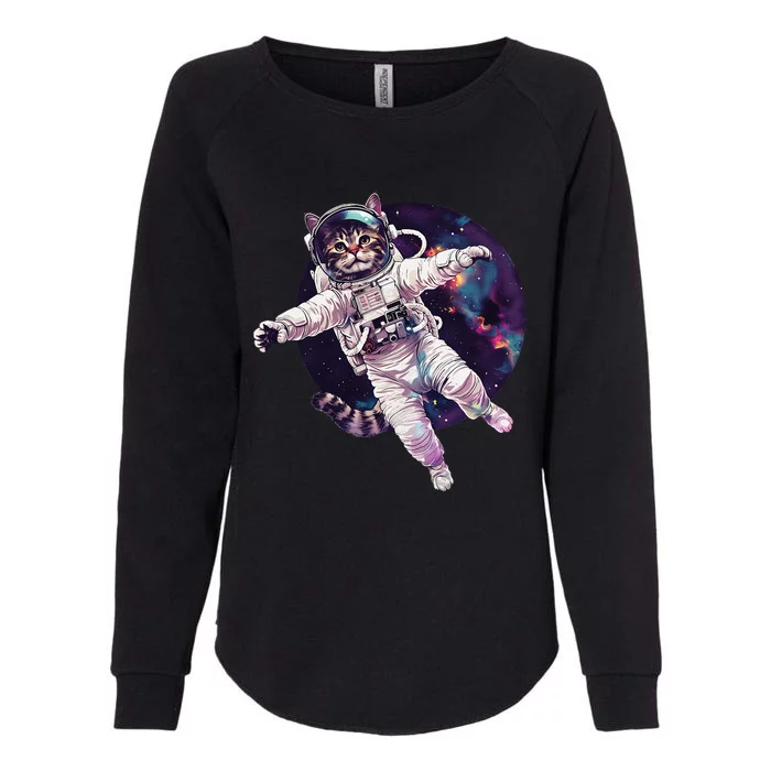 Funny Cat Astronaut In Space Gift Womens California Wash Sweatshirt