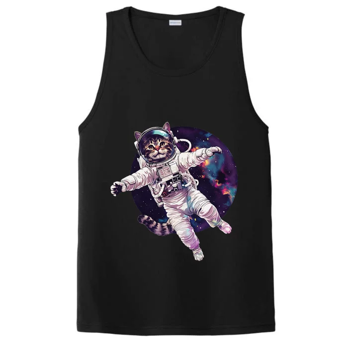 Funny Cat Astronaut In Space Gift Performance Tank