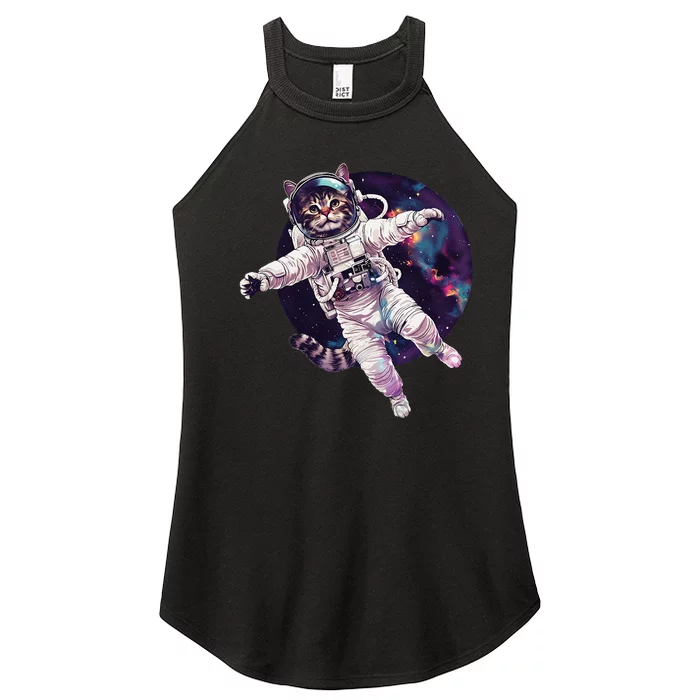 Funny Cat Astronaut In Space Gift Women’s Perfect Tri Rocker Tank