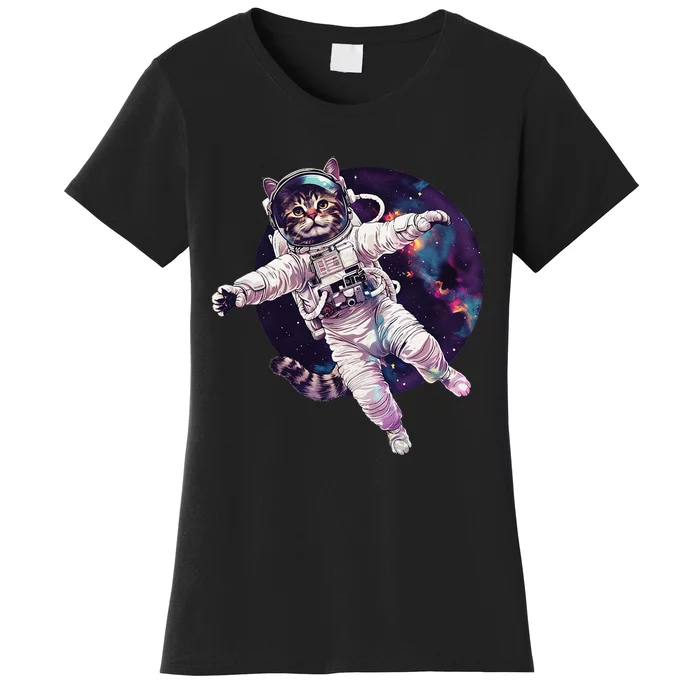 Funny Cat Astronaut In Space Gift Women's T-Shirt