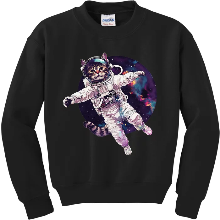 Funny Cat Astronaut In Space Gift Kids Sweatshirt