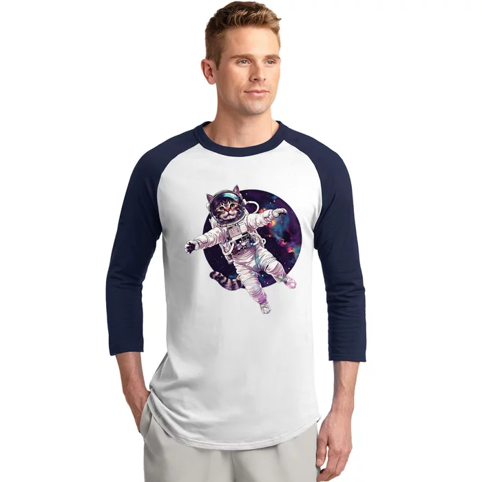 Funny Cat Astronaut In Space Gift Baseball Sleeve Shirt