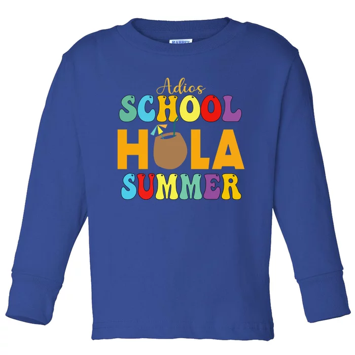 Funny Cute Adios School Hola Summer Lovley Groovy Design Cool Gift Toddler Long Sleeve Shirt