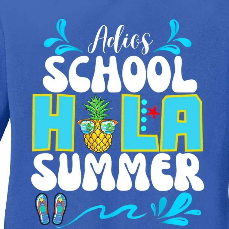 Funny Cute Adios School Hola Summer Lovley Cute Gift Ladies Long Sleeve Shirt