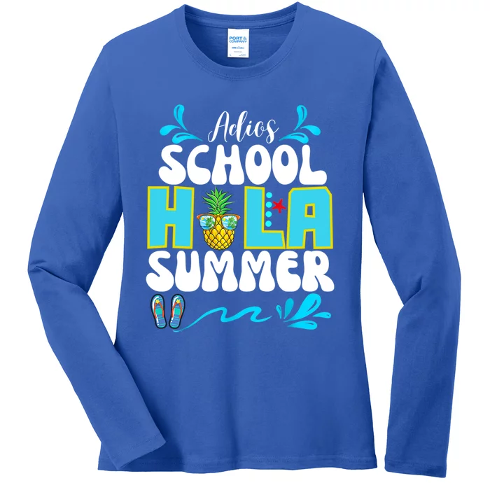 Funny Cute Adios School Hola Summer Lovley Cute Gift Ladies Long Sleeve Shirt