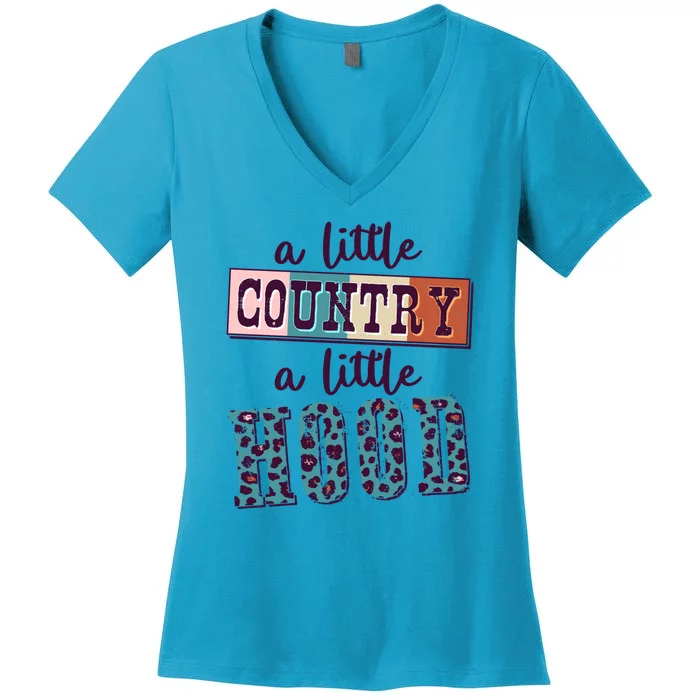 Funny Cute A Little Country A Little Hood Women's V-Neck T-Shirt